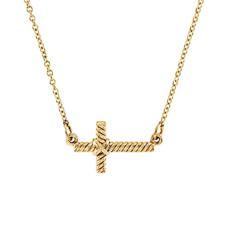 Five-heart necklace-16mm Sideways Rope Cross Necklace in 14k Yellow Gold, 16.5 Inch