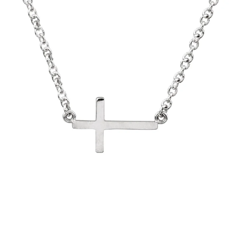 17mm Polished Sideways Cross Adjustable Sterling Silver Necklace