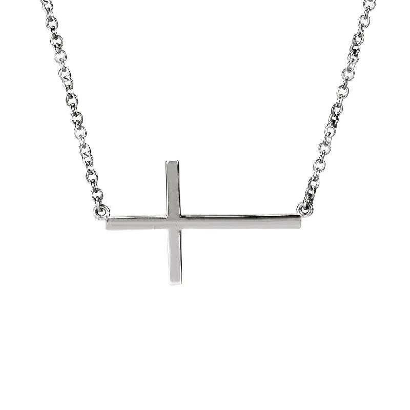 Natural garnet necklace-28mm Polished Sideways Cross Adjustable 14k White Gold Necklace