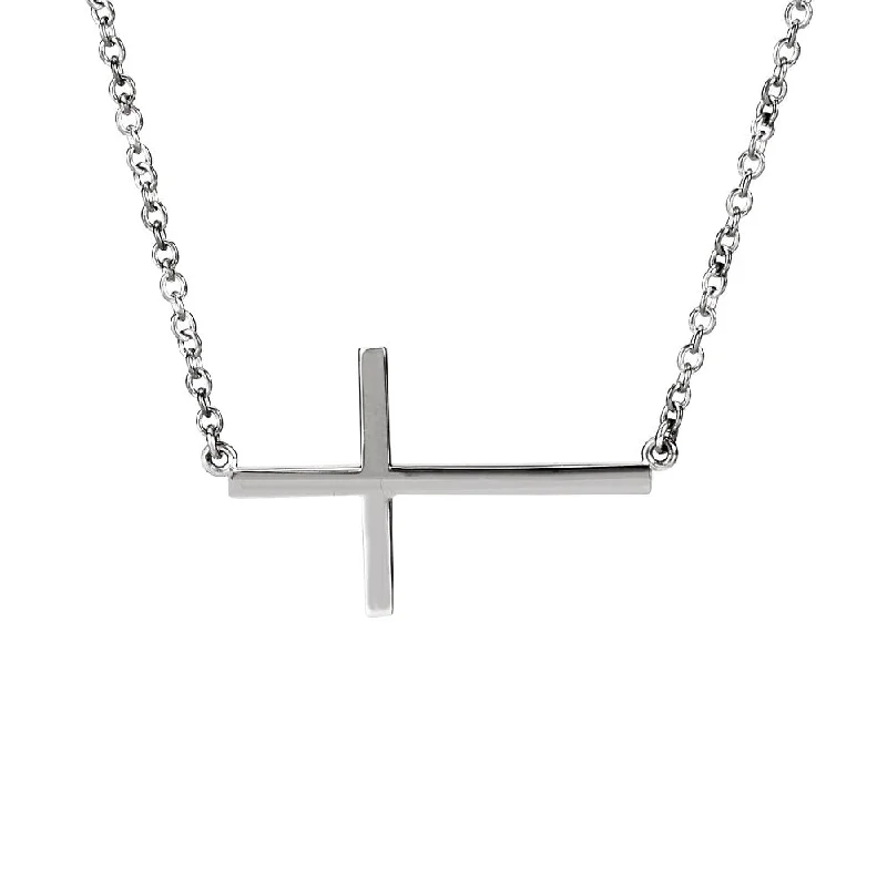 Open-slot necklace-28mm Polished Sideways Cross Adjustable Sterling Silver Necklace