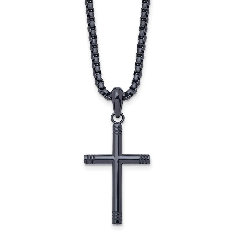 Dark Gray Plated Stainless Steel 3mm Tube Cross Necklace, 24 Inch