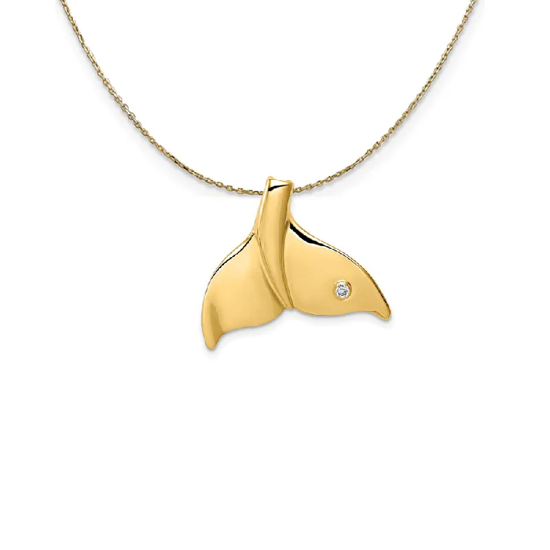 Soft curve necklace-Diamond Whale Tail Slide in Polished 14k Yellow Gold Necklace