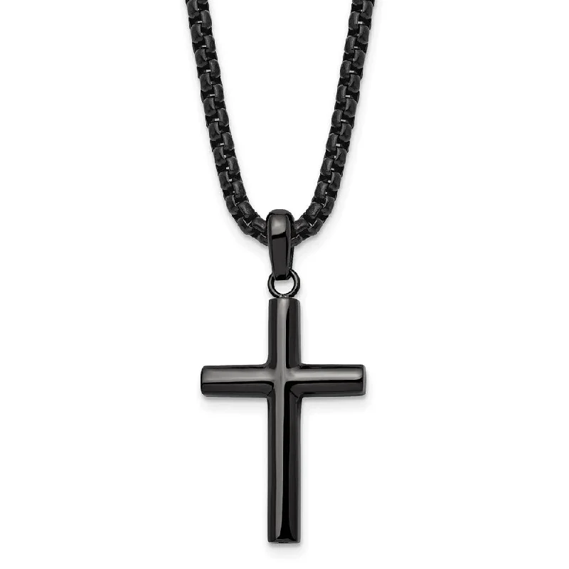 Offset stone necklace-Gunmetal Plated Stainless Steel Polished Domed Cross Necklace, 24 Inch