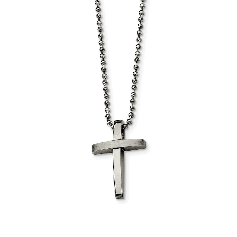 Classic ruby necklace-Men's Stainless Steel Small Brushed and Polished Cross Necklace, 18 In