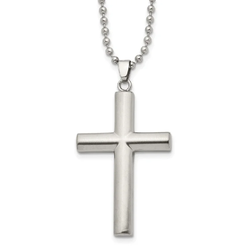 Night moon necklace-Men's Stainless Steel Brushed Domed Cross Necklace, 22 Inch