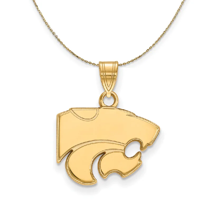 Rounded stone necklace-14k Yellow Gold Kansas State Small Mascot Necklace