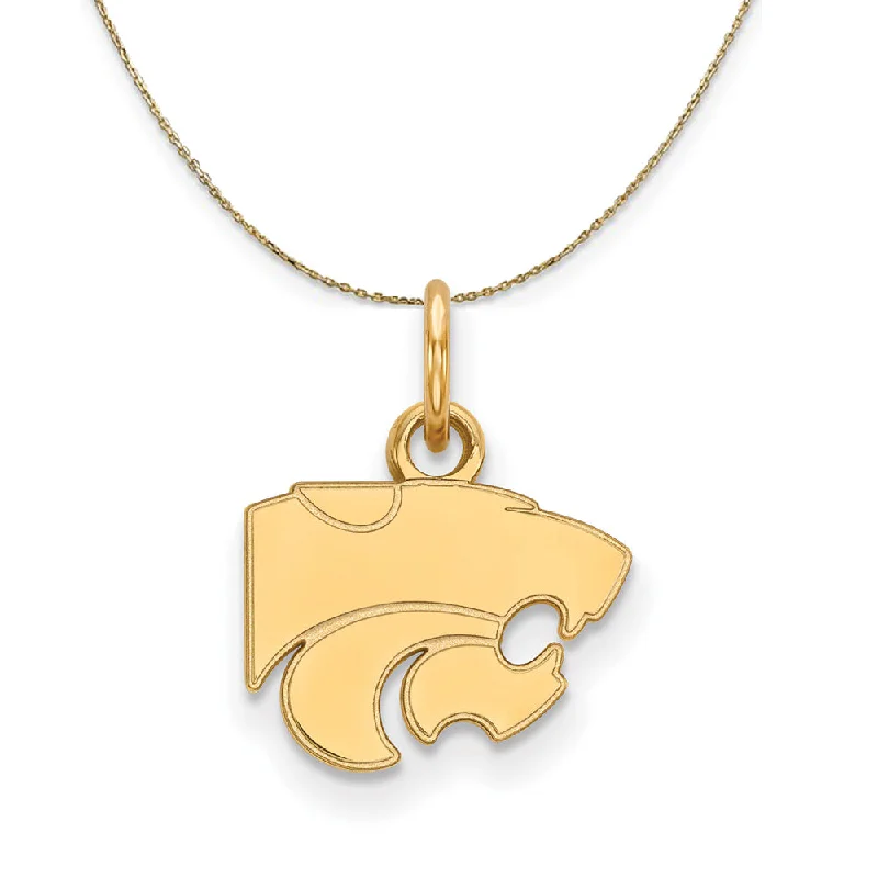 Shimmering jade necklace-14k Yellow Gold Kansas State X-Small Mascot Necklace