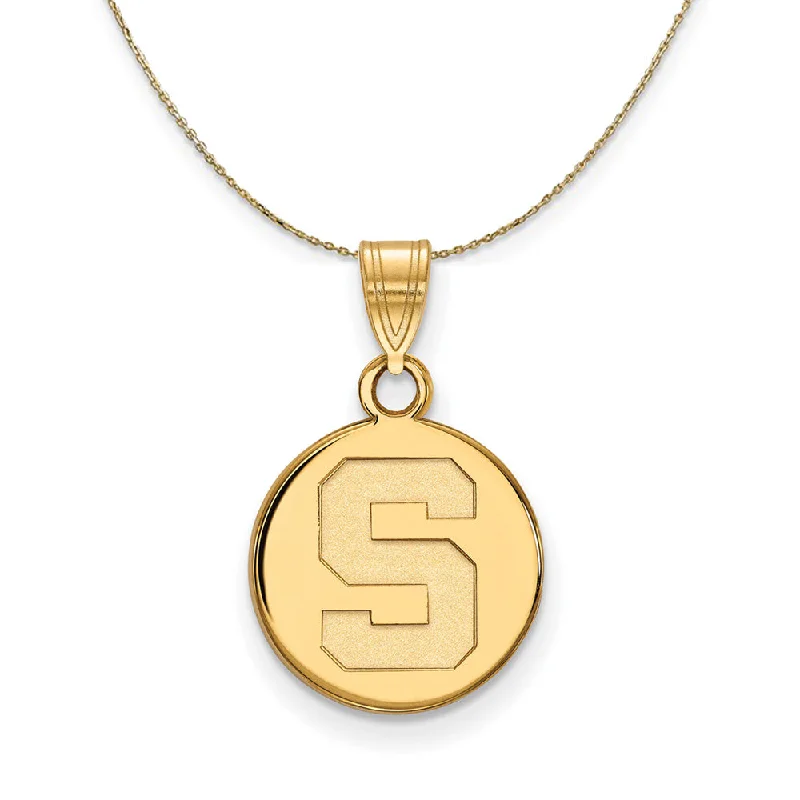 Dewdrop gem necklace-14k Yellow Gold Michigan State Small Initial S Disc Necklace