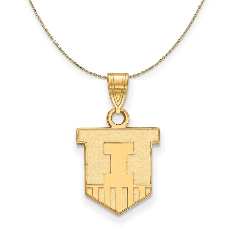 Heavy gold necklace-14k Yellow Gold U. of Illinois Small Shield Necklace