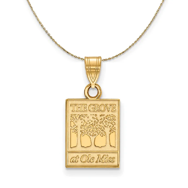 Brushed steel necklace-14k Yellow Gold U. of Mississippi Sm Square Logo Necklace