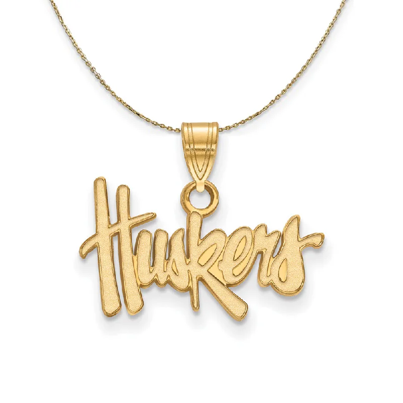 Curving bar necklace-14k Yellow Gold U. of Nebraska Small 'Huskers" Necklace