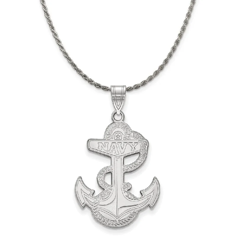 Sterling Silver U.S. Navy Large Pendant Necklace