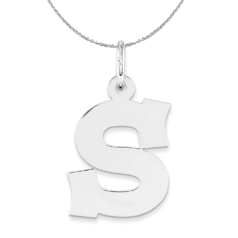 Slack coil necklace-Silver Amanda Collection Medium Block Style Initial S Necklace