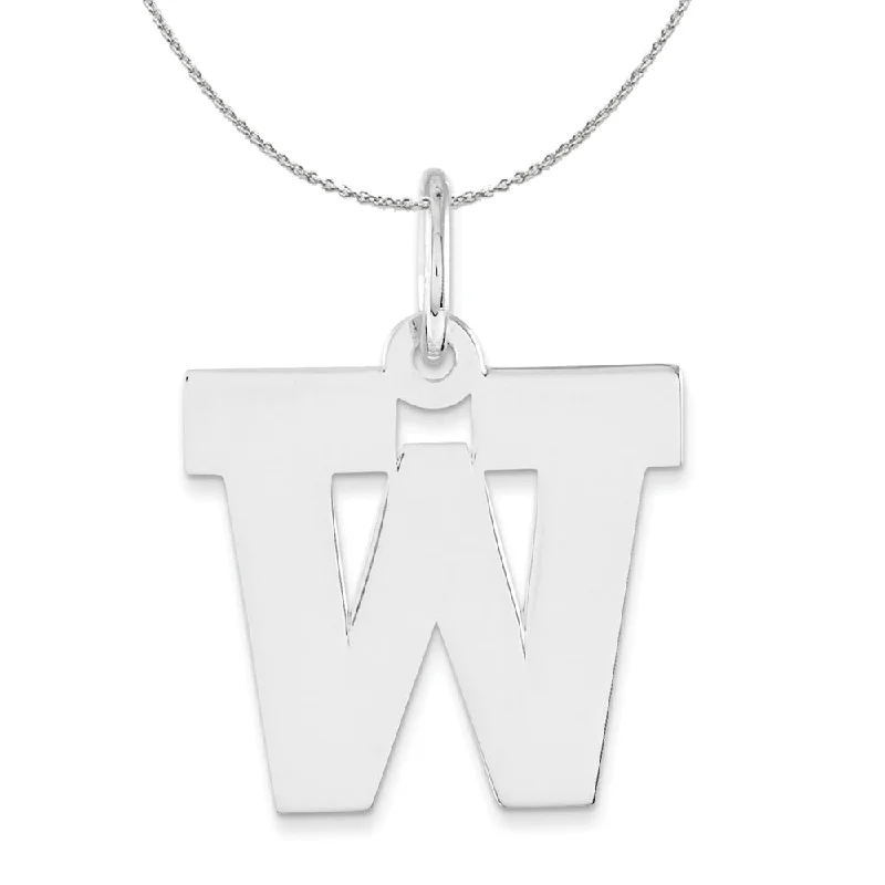 Silver Amanda Collection Medium Block Style Initial W Necklace