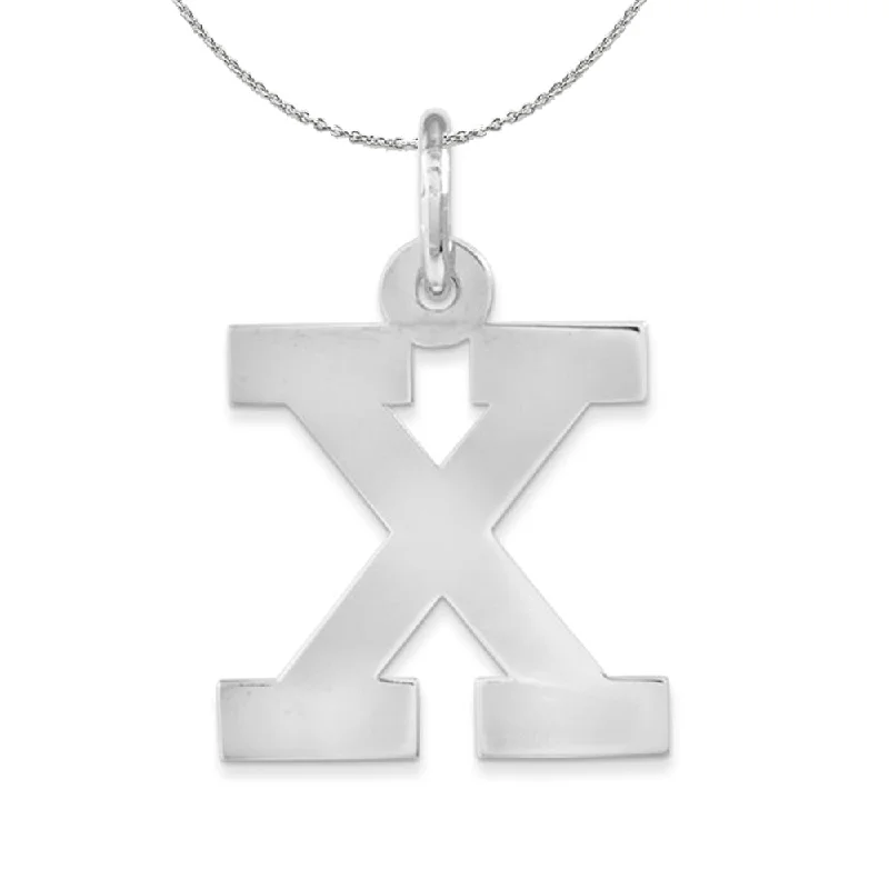 Ridge-set necklace-Silver Amanda Collection Medium Block Style Initial X Necklace