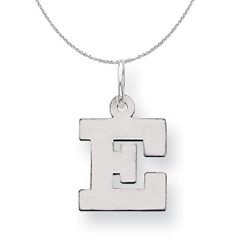 Shiny nickel necklace-Silver, Amanda Collection Small Block Style Initial E Necklace