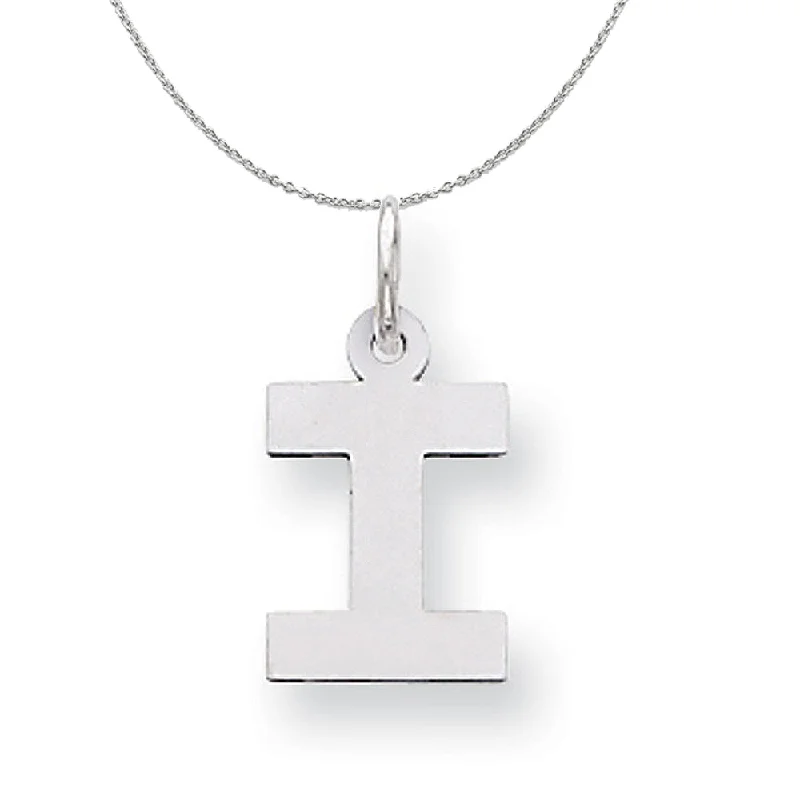 Dewdrop gem necklace-Silver, Amanda Collection Small Block Style Initial I Necklace