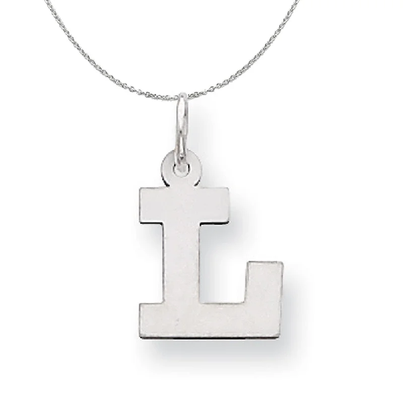 Subtle-carved necklace-Silver, Amanda Collection Small Block Style Initial L Necklace