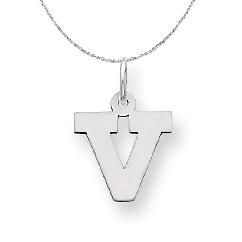 Etched chain necklace-Silver, Amanda Collection Small Block Style Initial V Necklace