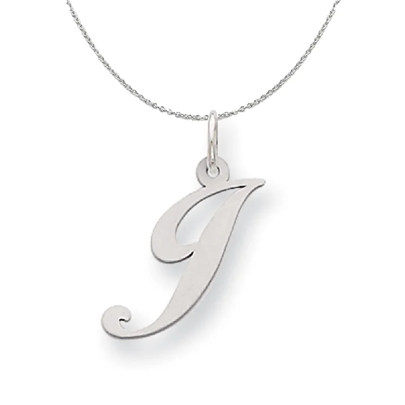 Silver, Ella Collection Medium Fancy Script Initial J Necklace