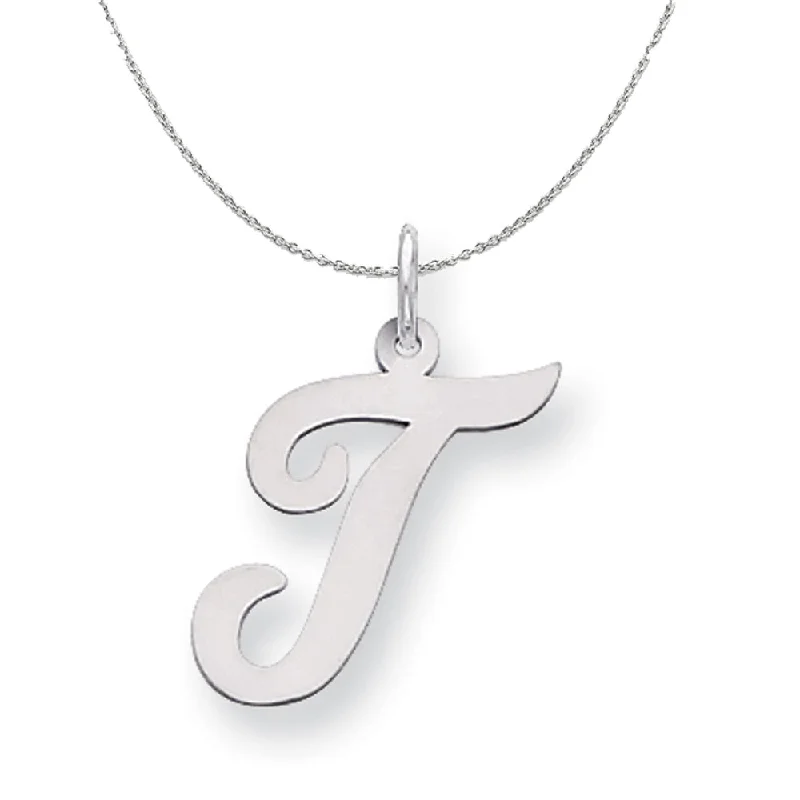 Brushed steel necklace-Silver Madison Collection LG Classic Script Initial T Necklace