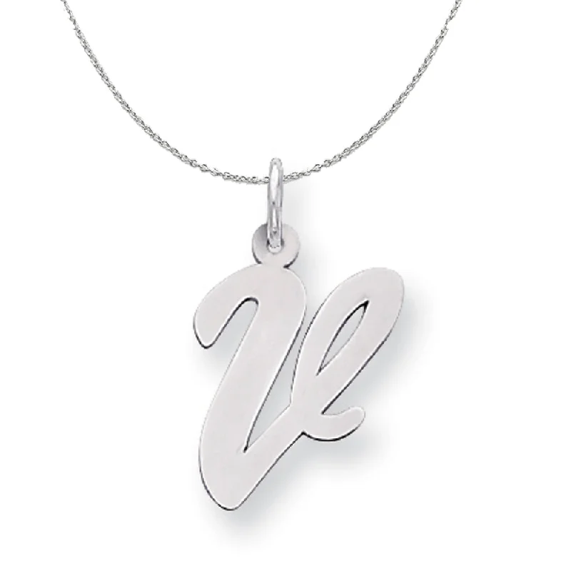 Silver Madison Collection LG Classic Script Initial V Necklace