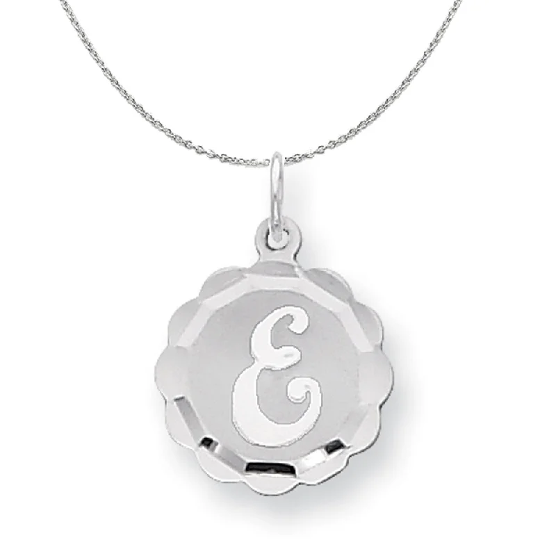 Icy topaz necklace-Silver, Sarah Collection 15mm Brocaded Disc Initial E Necklace