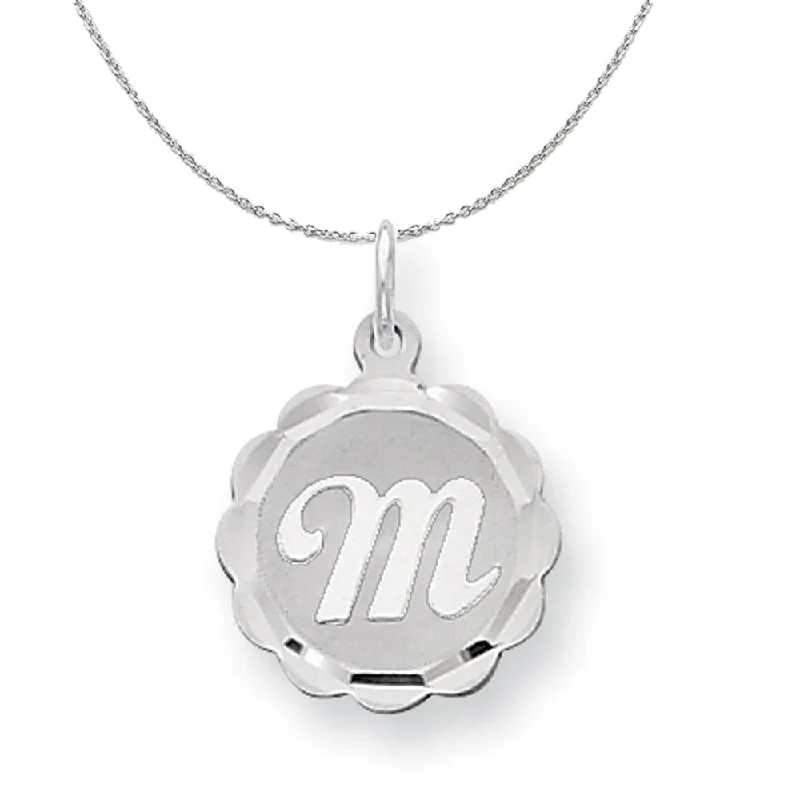 Etched chain necklace-Silver, Sarah Collection 15mm Brocaded Disc Initial M Necklace