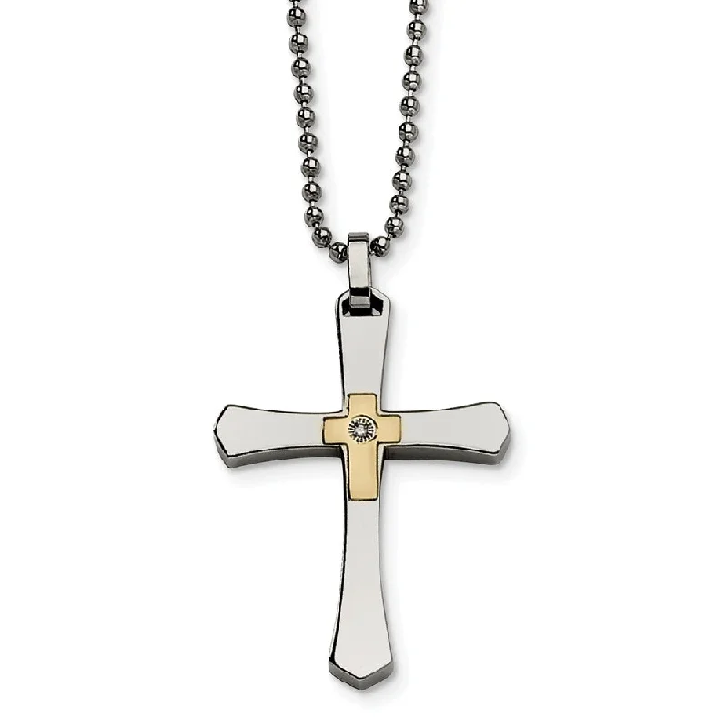 Faint silver necklace-Stainless Steel, 14k Gold Plated and Diamond Accent Cross Necklace