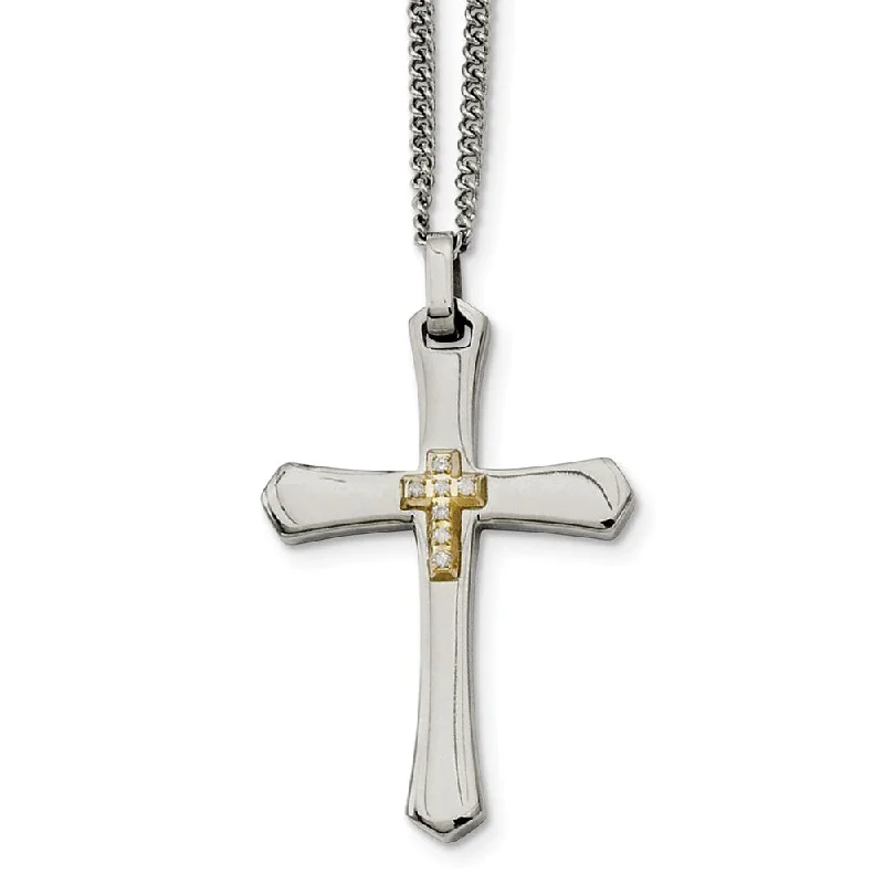 Hinged necklace-Stainless Steel, 14k Gold Plated & Diamond Cross Necklace - 22 Inch