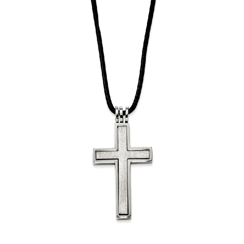 Clasped gem necklace-Stainless Steel and 2 Piece Leather Cord Cross Necklace