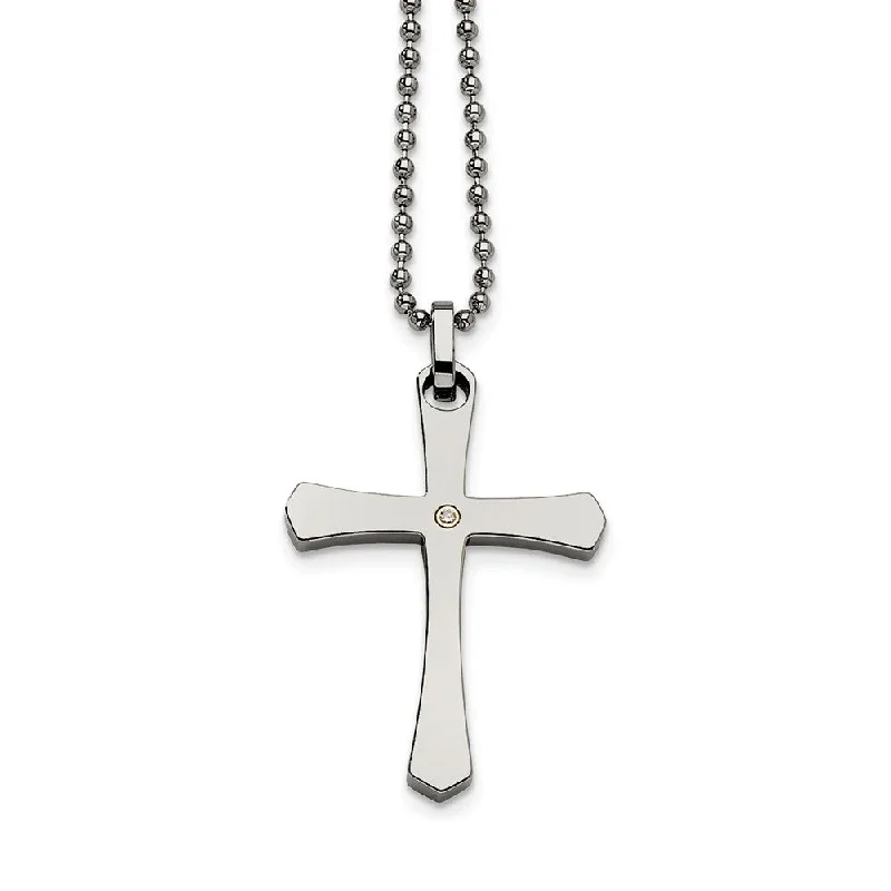 Etched chain necklace-Stainless Steel and Diamond Accent Cross Necklace - 22 Inch