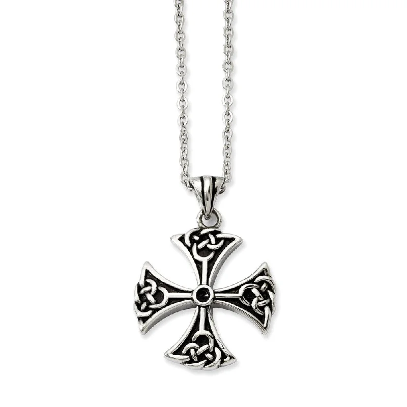 Ten-gem necklace-Stainless Steel Antiqued Celtic Cross Necklace - 20 Inch