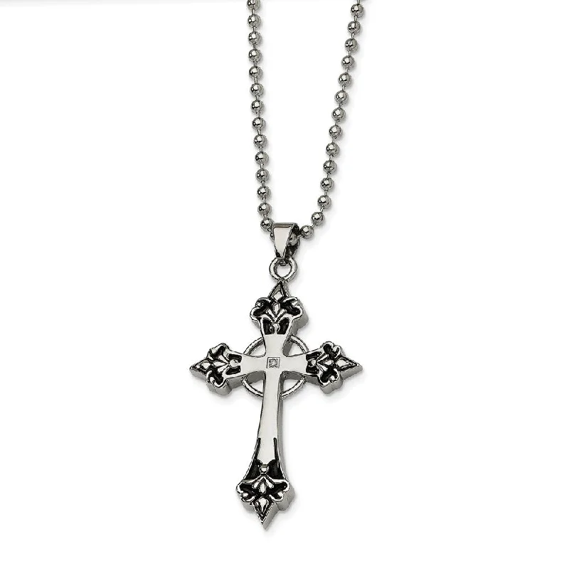 Fine-level necklace-Stainless Steel Black Enamel & Diamond Celtic Cross Necklace - 24 Inch