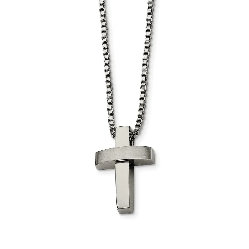 Lush garnet necklace-Stainless Steel Brushed and Polished Cross Necklace - 22 Inch