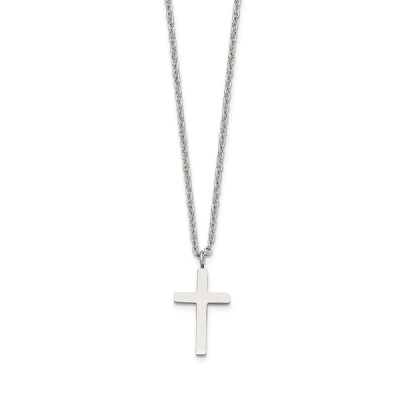 Stainless Steel Polished 13 x 22mm Cross Necklace, 18 Inch