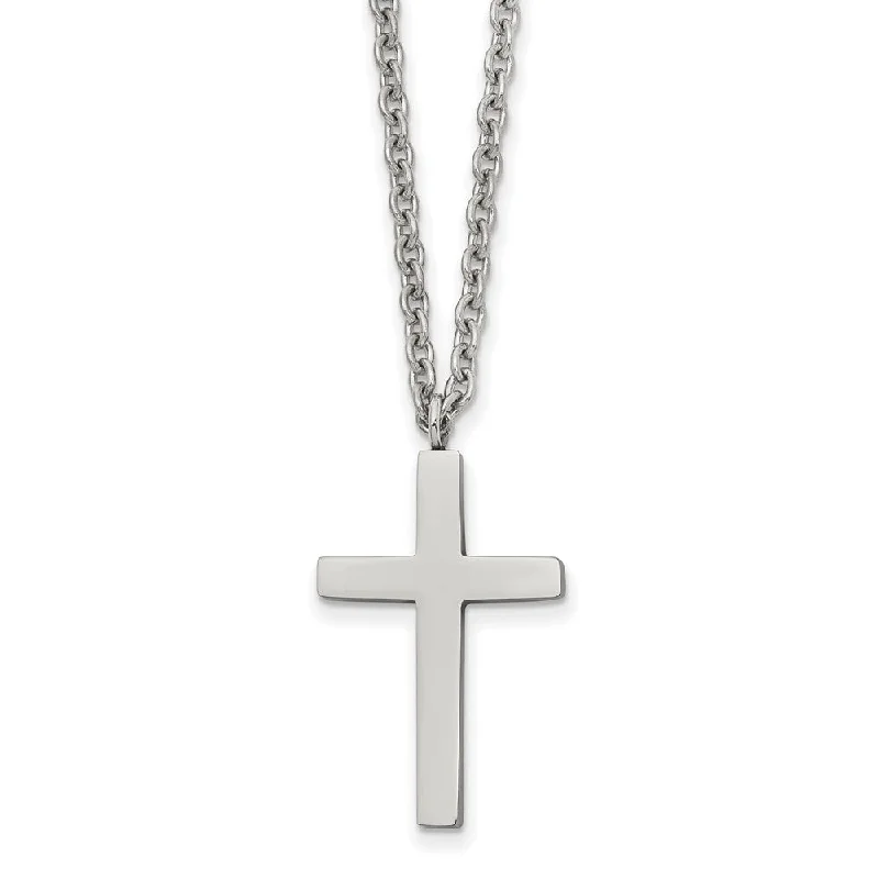 Classic ruby necklace-Stainless Steel Polished 16 x 25mm Cross Necklace, 18 Inch