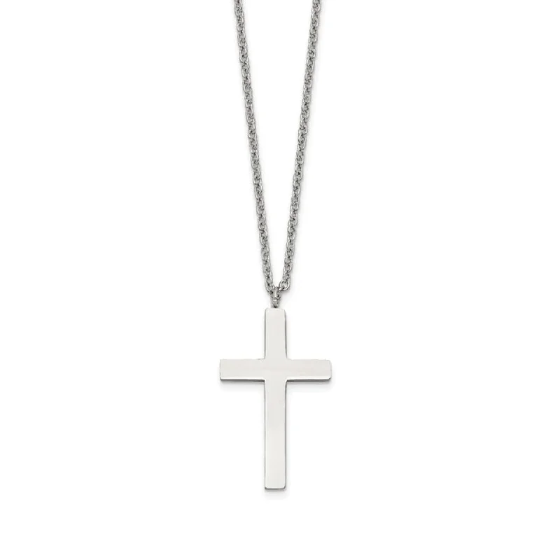 Open-slot necklace-Stainless Steel Polished 20 x 35mm Cross Necklace, 18 Inch