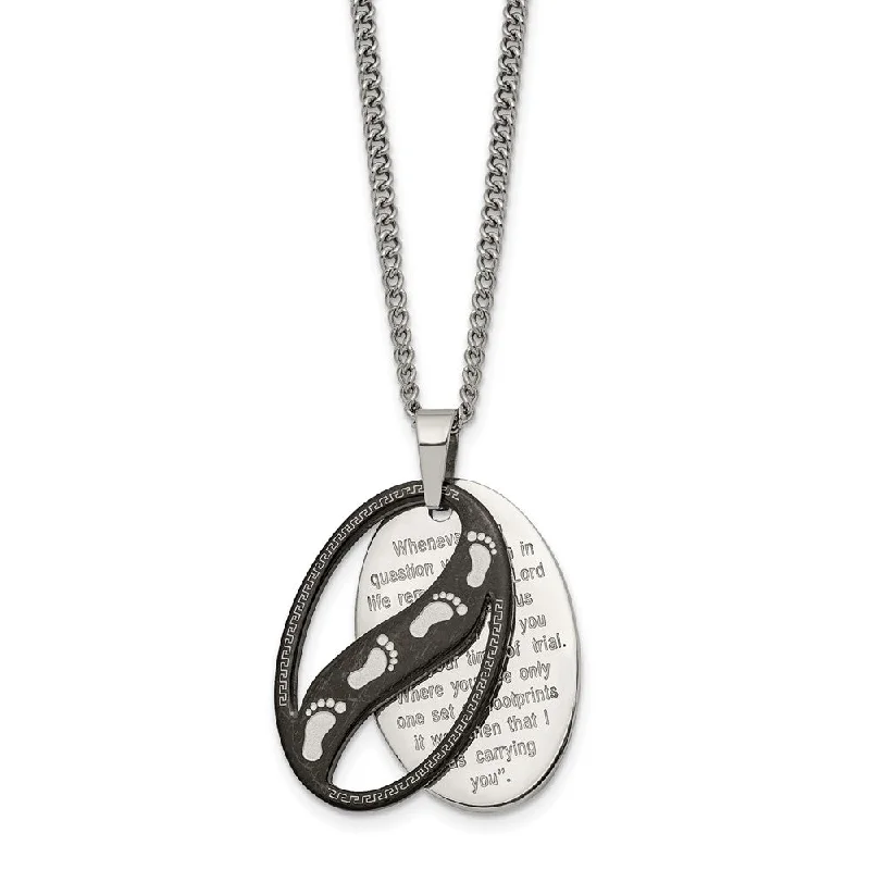 Holo necklace-Stainless Steel Polished & Black Plated Footprints Necklace, 24 Inch