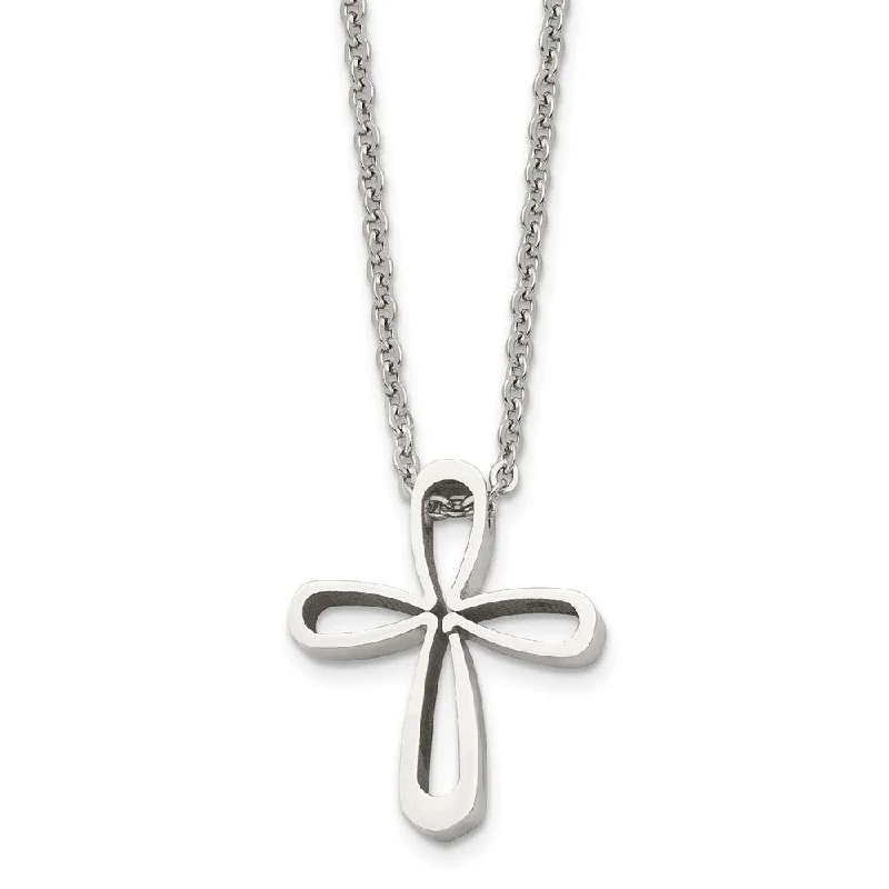 Swirled design necklace-Stainless Steel Polished Looped Cross Necklace, 18 Inch