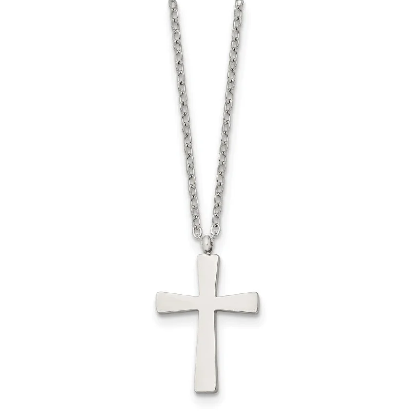 Fine-cut necklace-Stainless Steel Polished Small Cross Necklace, 18 Inch