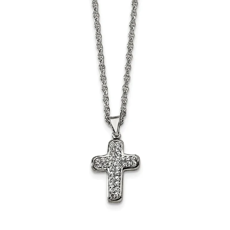 Shimmering stone necklace-Stainless Steel Small Crystal Cross Necklace with CZ - 22 Inch