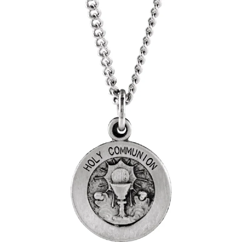 Gentle wave necklace-Sterling Silver 12mm Holy Communion Medal Necklace, 18 Inch