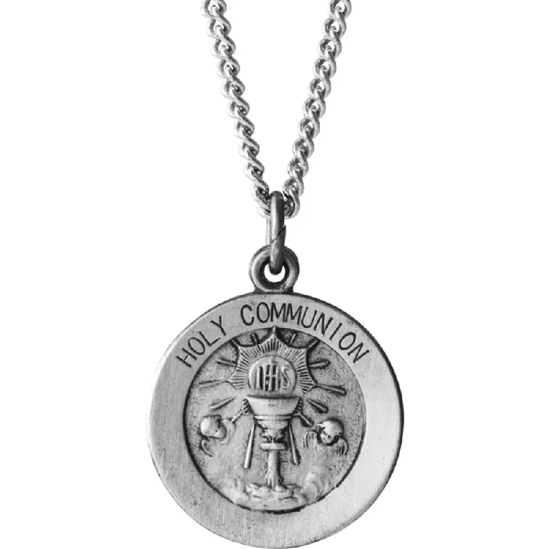 Hand-grooved necklace-Sterling Silver 15mm Holy Communion Medal Necklace, 18 Inch