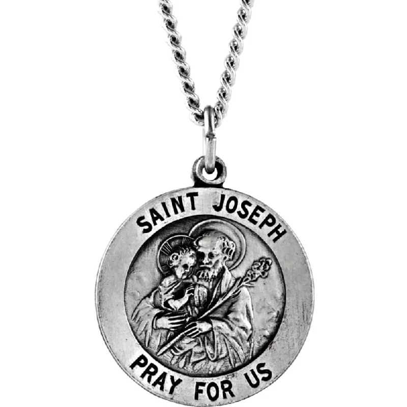 Glossy obsidian necklace-Sterling Silver 15mm Saint Joseph Medal Necklace, 18 inch