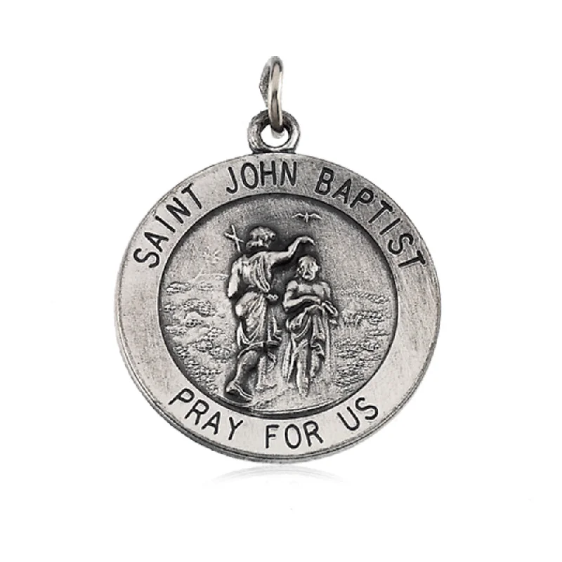 Lush gold necklace-Sterling Silver 18mm St. John The Baptist Medal Necklace, 18 Inch