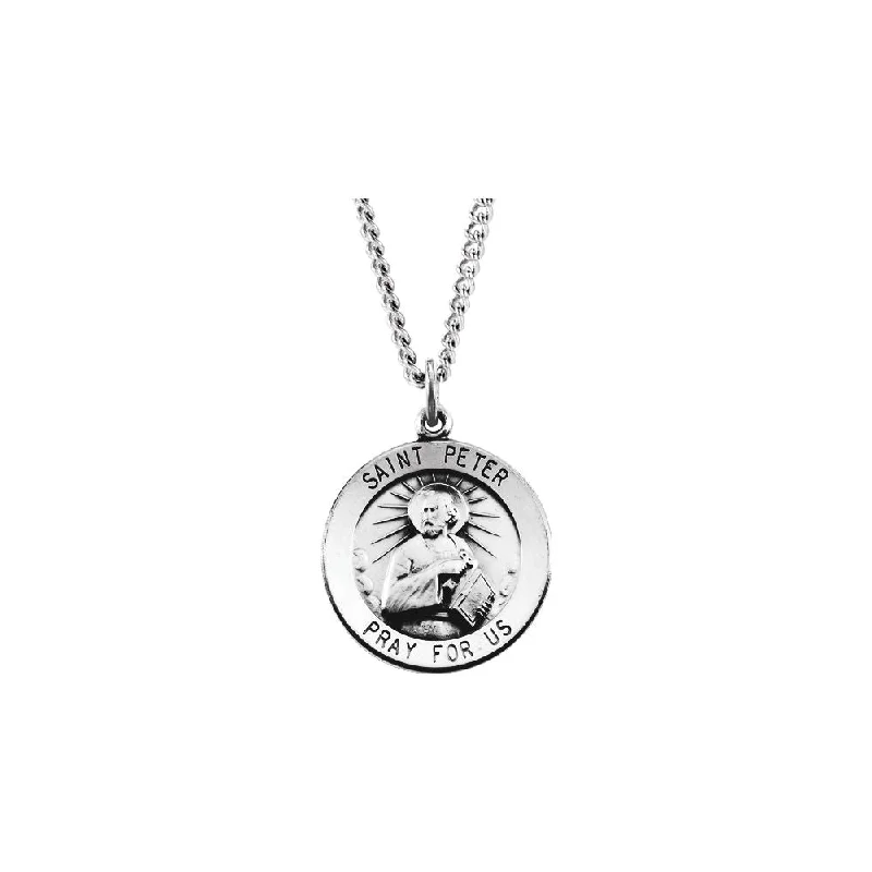 Looping wire necklace-Sterling Silver 22mm Saint Peter Medal Necklace, 24 Inch