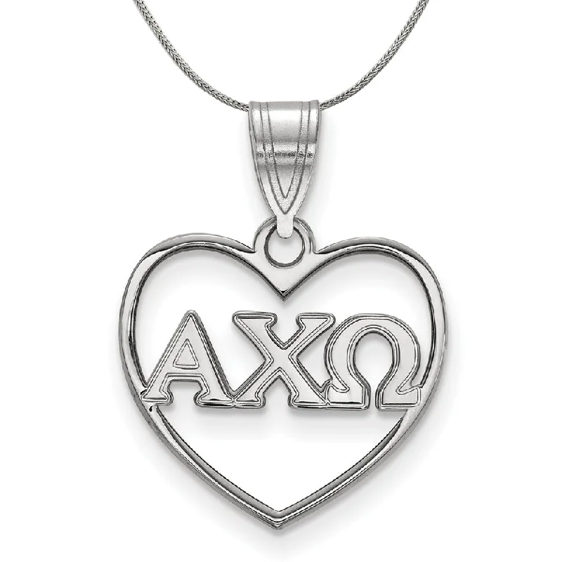 Four-stone necklace-Sterling Silver Alpha Chi Omega Heart Greek Pendant Necklace