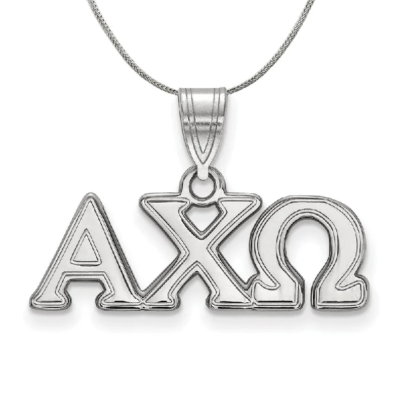 Night moon necklace-Sterling Silver Alpha Chi Omega Medium Greek Pendant Necklace