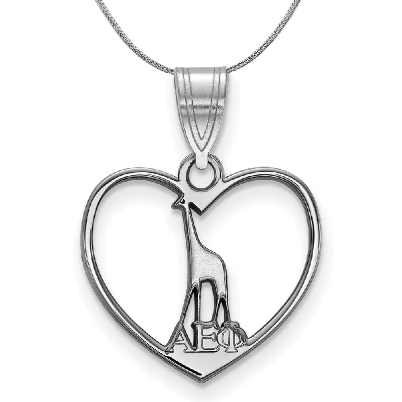 Sterling Silver Alpha Epsilon Phi Heart Pendant Necklace